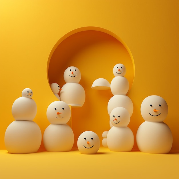 Winter snowmen in yellow background