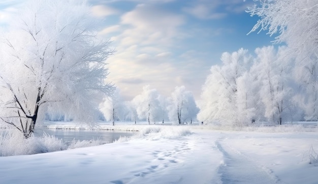 Winter snowy forest background Illustration AI Generative