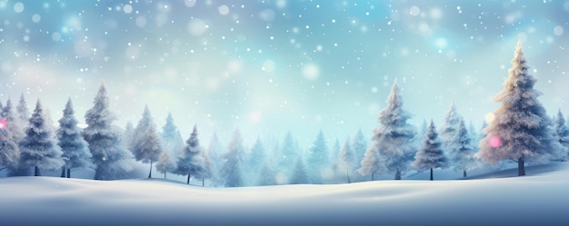 Winter snowy forest christmas blurred panorama Generative Ai