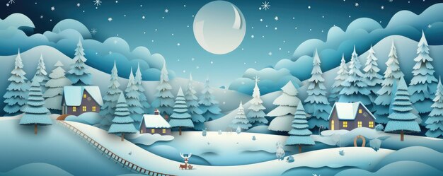 겨울의 눈 인 풍경 일러스트레이션 크리스마스 축하 카드 파노라마 Generative Ai