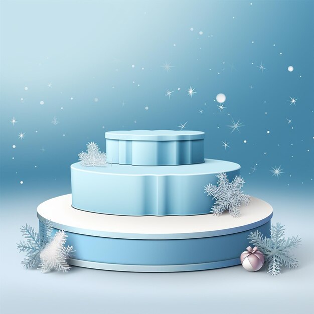 Winter social media post with podium and gift box