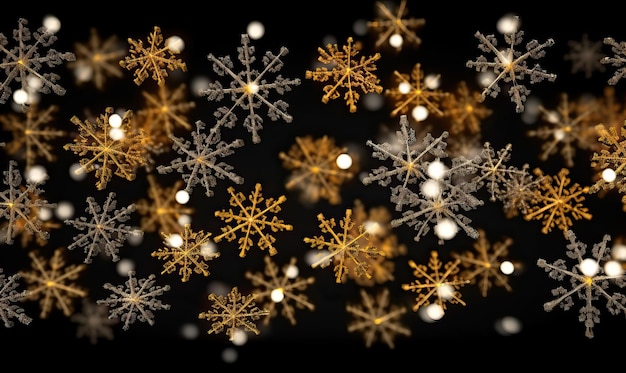 Winter Sparkle Gold Silver Snowflakes and Burning Lights on Black