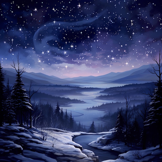 Winter Starlit Night Depict a serene winter night sky