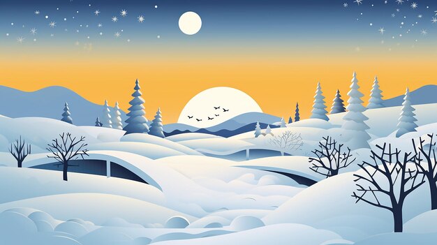 Winter stedelijk plattelandslandschap Plattelandlandschap in Papercut-stijl Generatieve AI