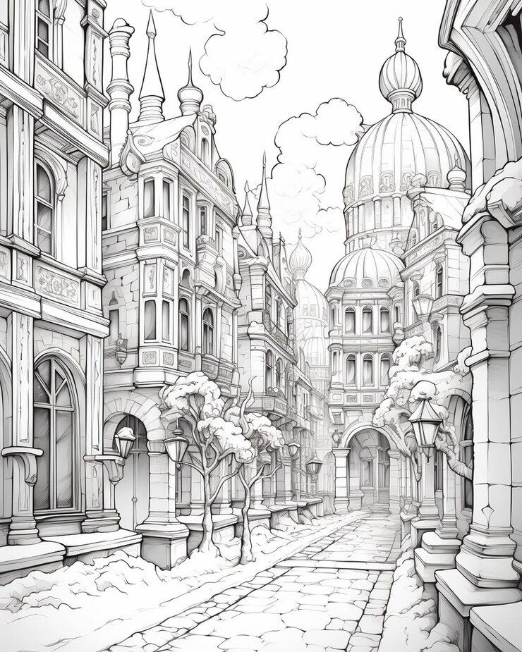 Photo winter street coloring pages