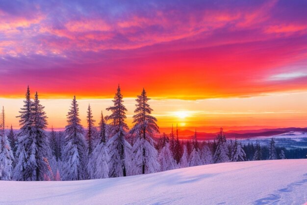 Winter sunset panoramic landscape