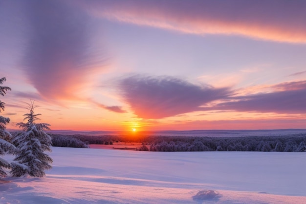 winter sunset panoramic landscape
