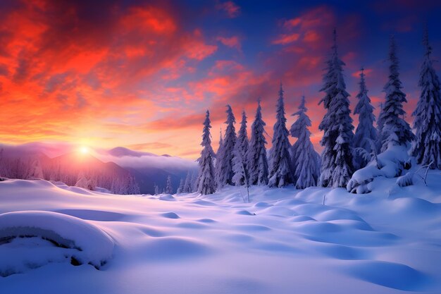 Winter sunset scenic wallpaper