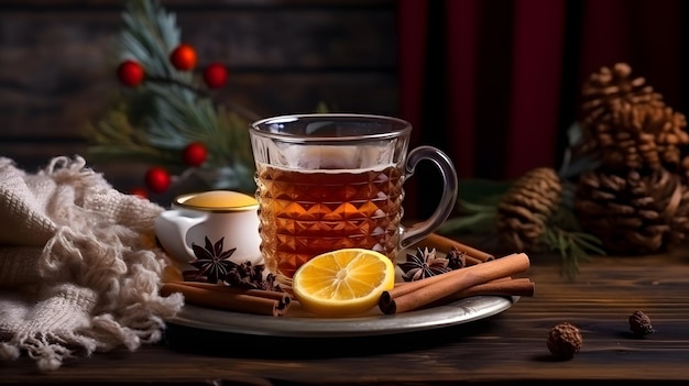 Winter Tea Time A Cozy Scene with a Glass Mug and Lemon