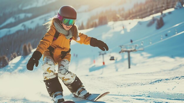 Winter Thrills Girl Snowboarder in the Alpine Wonderland