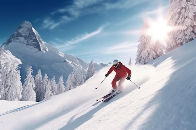 Winter time Skier and mountains landscape Generative AI