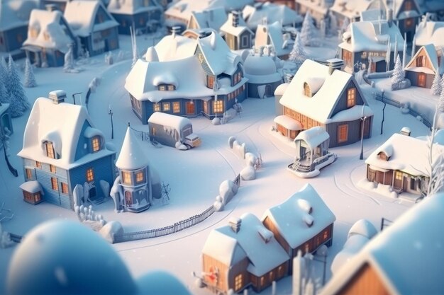 Photo winter tiny village snow generate ai