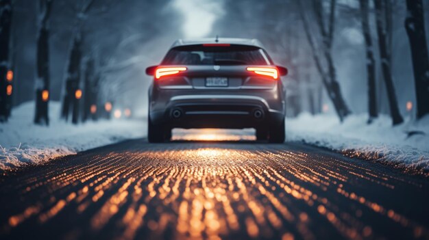 雪の道路での車の冬のタイヤ 雪の高速道路でのタイヤの詳細