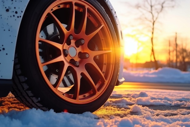 写真 冬タイヤが雪に覆われた 雪道 氷が凍った 車輪駆動 安全 安全運転 交通