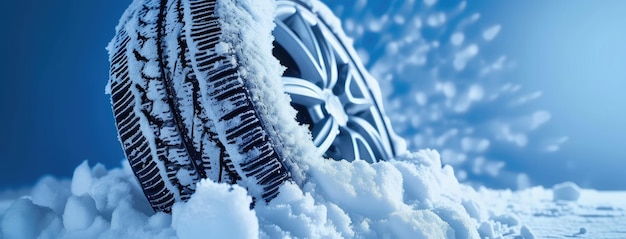 Photo winter tire profiled for safety in snowy conditions