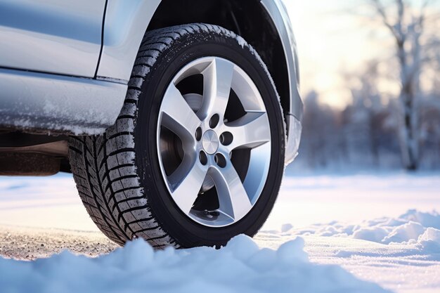 Winter Tire On Snow Road Space For Text