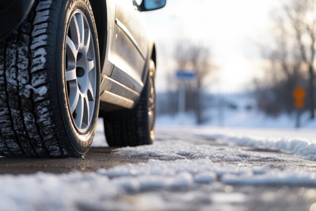 雪 の 道路 の 冬 の タイヤ