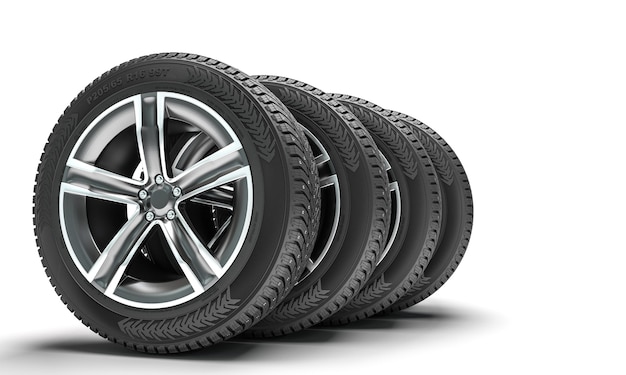 Winter tires on the white background. 3d render.