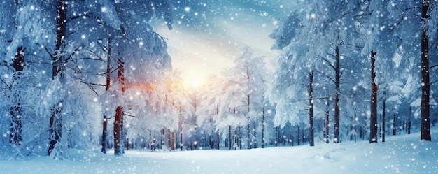 AI が生成した冬の木々に雪が降る
