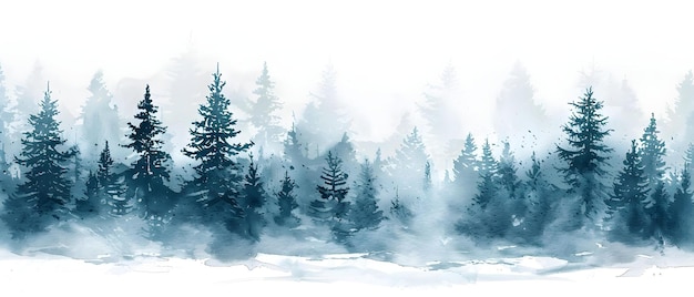 Winter trees in watercolor Pine larch birch and fir with evergreen leaves Concept Nature Art Watercolor Painting Winter Trees Pine Larch Birch Fir Evergreen Leaves