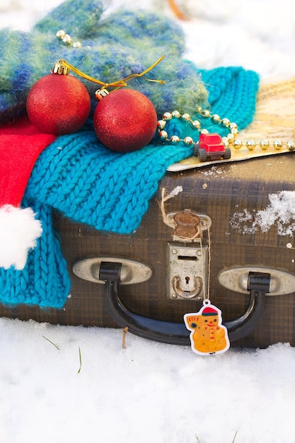 Winter vacation suitcase.Travel tips