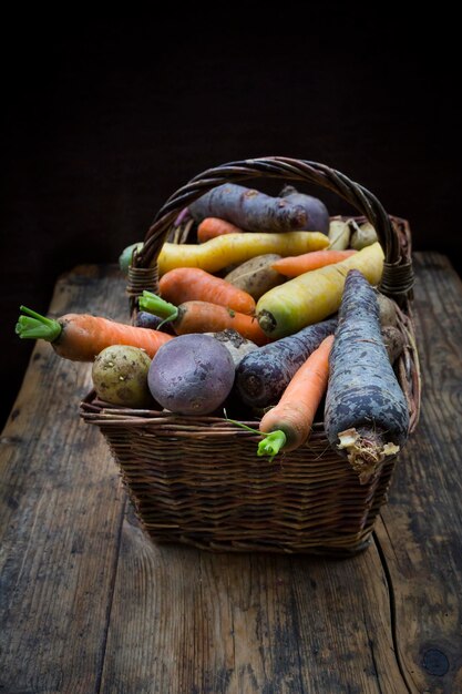 写真 冬野菜、ニンジン、ビーツ、ジャガイモ、パースニップ