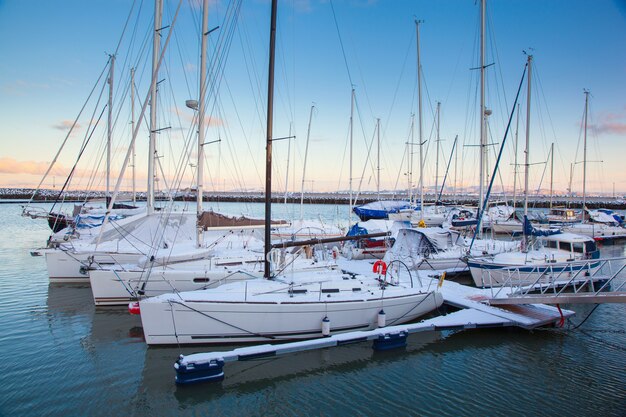 Winter view of a marina in Trondheim Grilstad