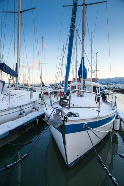 Winter view of a marina in Trondheim Grilstad