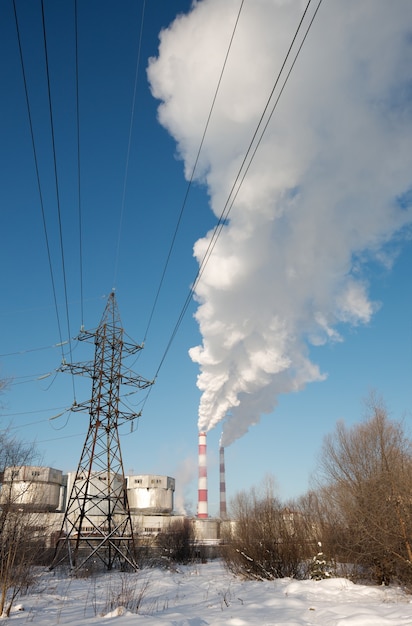 Winter view of the thermal power plant