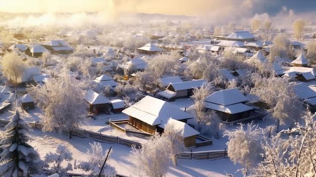 A winter view of a village in china