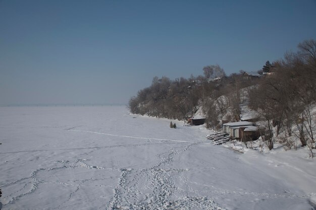 Winter view of the Volga river in the city of Syzran region Russia