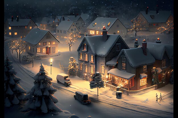 The winter village decorates the Merry Christmas festival 3D rendering