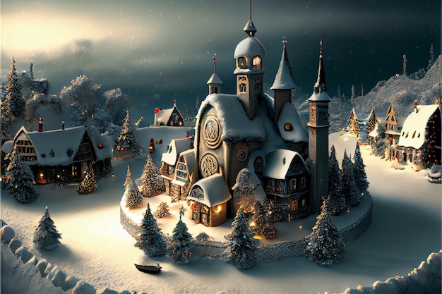 Photo the winter village decorates the merry christmas festival 3d rendering