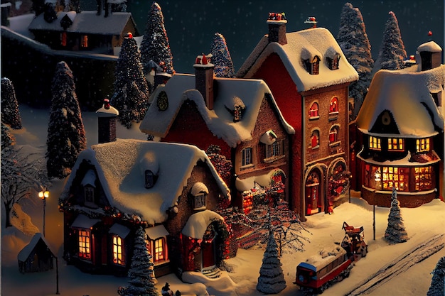 Photo the winter village decorates the merry christmas festival 3d rendering