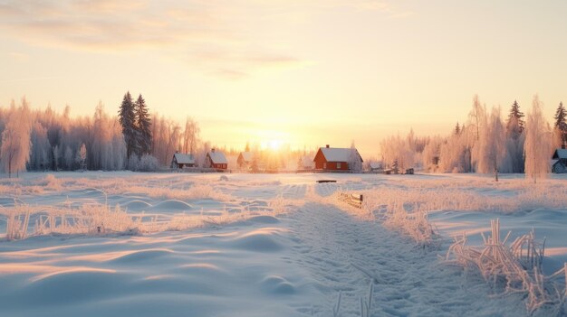Photo winter village landscape scenic images of rural finland in amberlight
