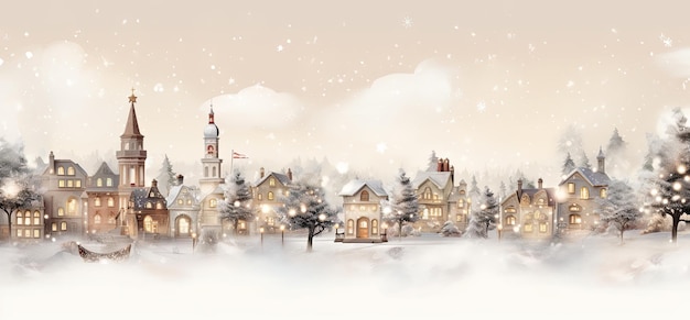 Winter village with snow covered houses Christmas and New Year background