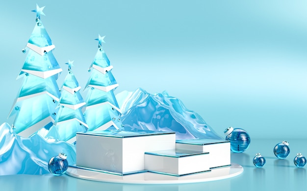 winter vrolijk kerstfeest luxe podiumdisplay voor productpresentatie 3D-rendering