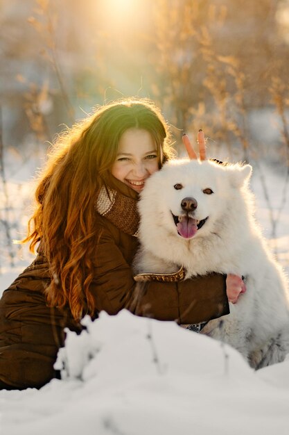 Winter walk with your favorite Samoyed pet