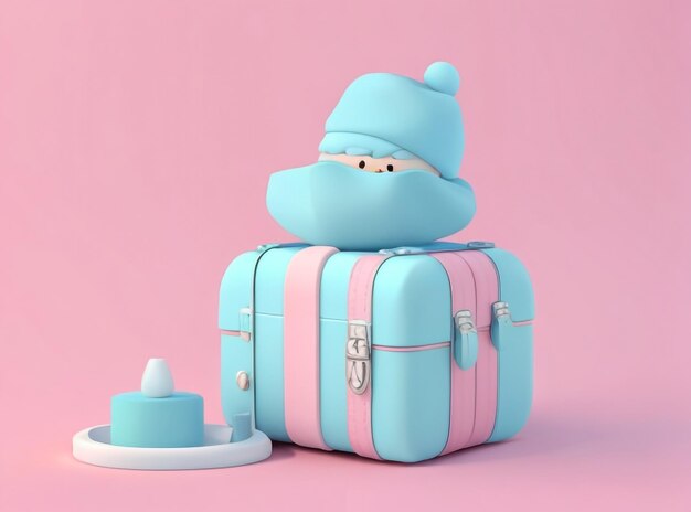 Winter wanderlust charming cartoonstyle suitcase with isolated winter hat