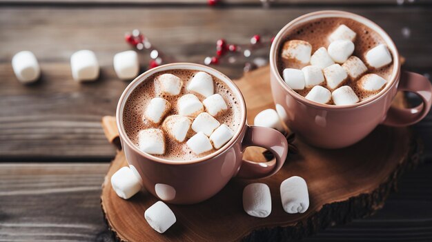 Photo winter warmth cozy hot cocoa mugs with marshmallows and scenic views