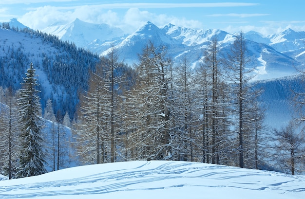 Winter wazig zicht vanaf het bergmassief van Dachstein (Oostenrijk).