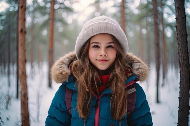 冬のささやき 雪の森の女性の肖像画