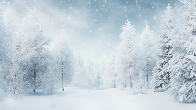 winter white forest with snow Christmas background