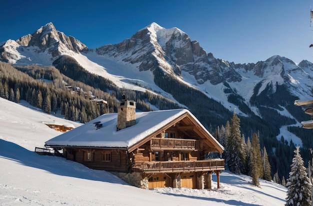 Фото winter wonderland at a snowy mountain lodge