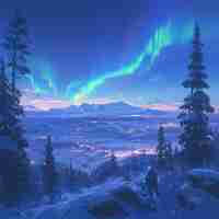 Photo winter wonderland aurorafilled mountainside