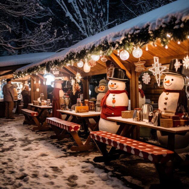 Photo winter wonderland bavarian christmas markets illuminate the night with snow people lights and del