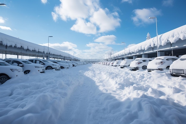 Winter wonderland bevroren parkeerplaats bedekt met sneeuwgeneratief door ai