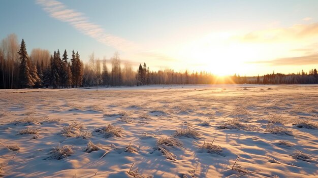 Photo winter wonderland a breathtaking sunset scene in rural finland