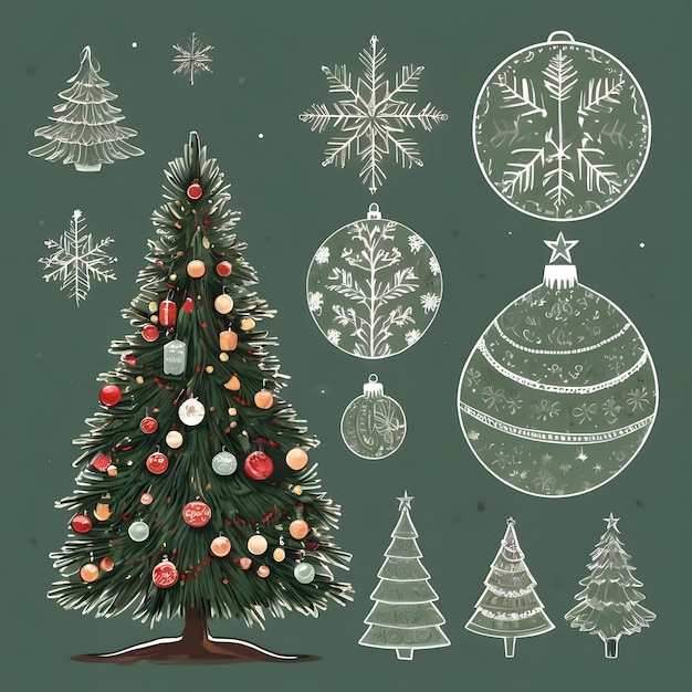 Winter Wonderland Christmas Tree Clipart with Sparkling Lights