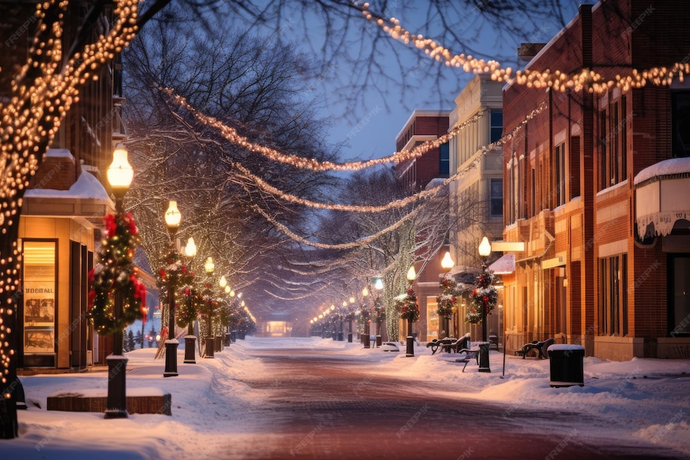 Premium AI Image Winter Wonderland in Downtown Kalamazoo Michigan A Festive Christmas